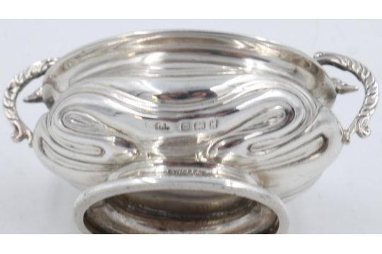 Hallmarked silver twin handled oval pot, Birmingham assay, L: 60 mm, 43g. UK P&P Group 1 (£16+VAT - Image 2 of 2