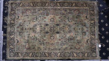 19th century distressed polychrome decorated woollen rug, fringed, 119 x 175 cm. Not available for