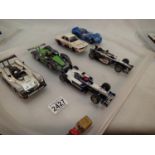 Six Hornby 1/32 scale slot cars, various types, all unboxed, mostly very good to excellent