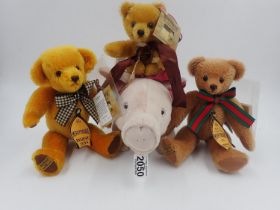 4 Merrythough Bears to include, Alfie, with tag attached, stitch down nose and jointed at limbs.