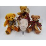 4 Merrythough Bears to include, Alfie, with tag attached, stitch down nose and jointed at limbs.