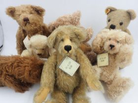 Eight bears from Jac-Q-Lyn, Butlers, Daydream, Bears by Nicki with tags attached, stitch down