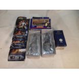 Four Hot Wheels Star Wars vehicles, Corgi Batmobile, and two Dray figure Eaglemoss Batman figures,