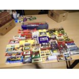 Sixty assorted diecast vehicles, cars, motorcycle, trucks etc, various makes and scales, mostly