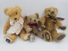 3 Merrythought Bears including, Alpha Farnell Autumn, with tag attached, stitch down nose and