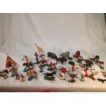 Selection of Britains, Timpo etc plastic cowboys, Indians, zoo animals etc. UK P&P Group 1 (£16+