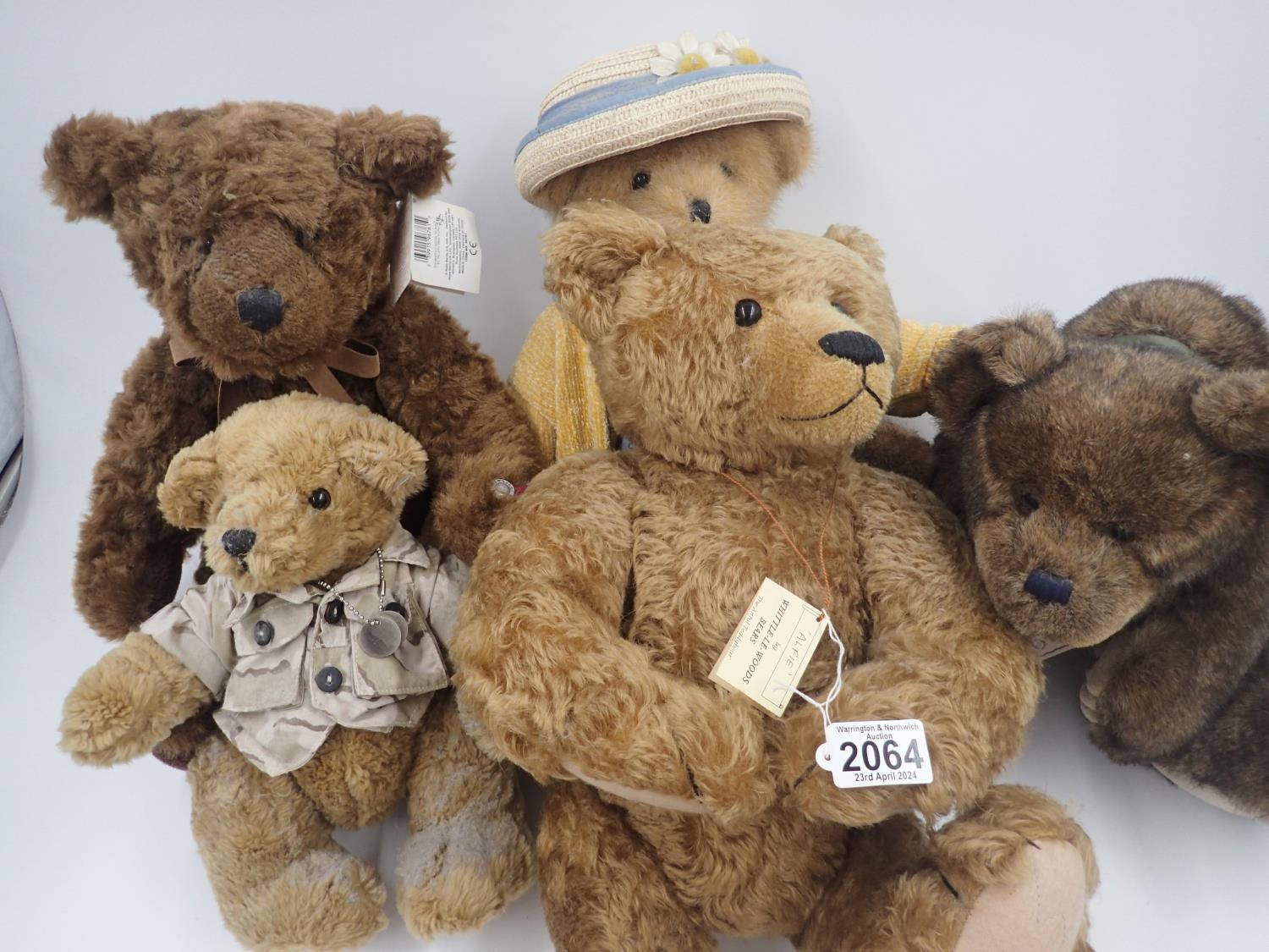 Five Bears from Boyd, Russ, GB Teddy Bear and similar with tags attached, stitch down noses and