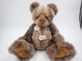 Charlie Bears, Tony, with tag attached, bells, stitch down nose and jointed at limbs. Approx.