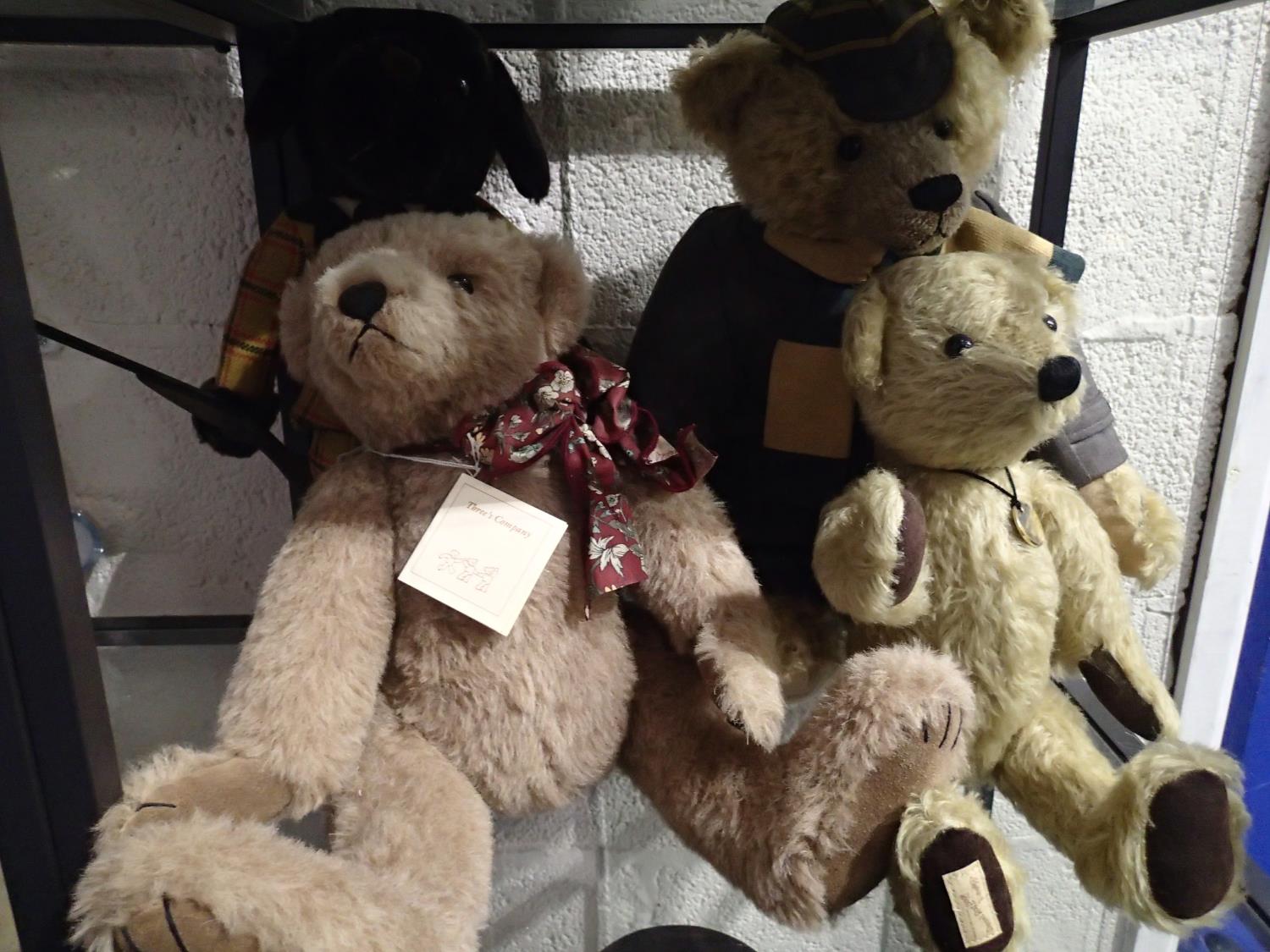 Four teddy bears, including a Deans Father, 257 of 2950 and a Three's Company Oscar, tallest 50cm H.