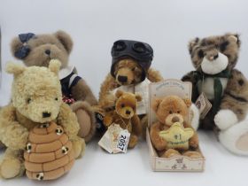 Six bears to include Boyd and Gund bears. Stitch down noses and jointed at limbs. UK P&P Group 3 (£