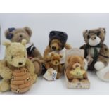 Six bears to include Boyd and Gund bears. Stitch down noses and jointed at limbs. UK P&P Group 3 (£