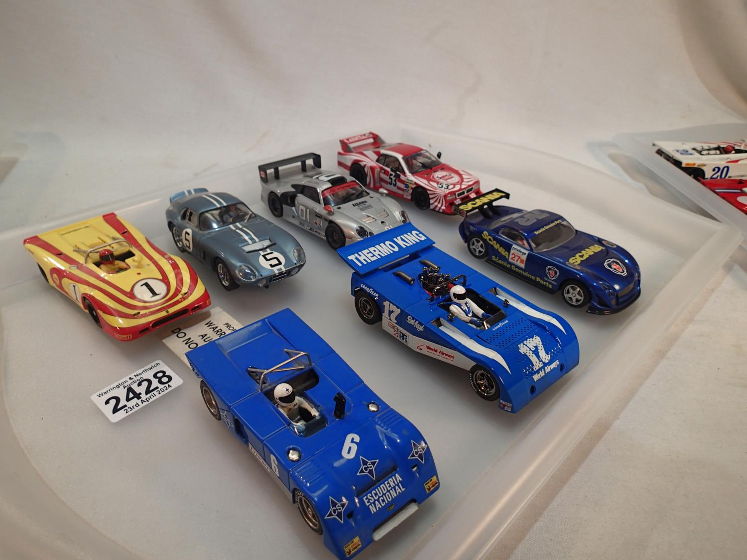 Seven assorted 1/32 scale slot cars, various makes and types, all unboxed, mostly very good to
