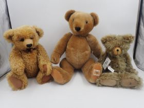 A trio of jointed bears from Haven Bears, House of Nisbet and John Bishop. Tags attached. Approx.