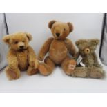 A trio of jointed bears from Haven Bears, House of Nisbet and John Bishop. Tags attached. Approx.