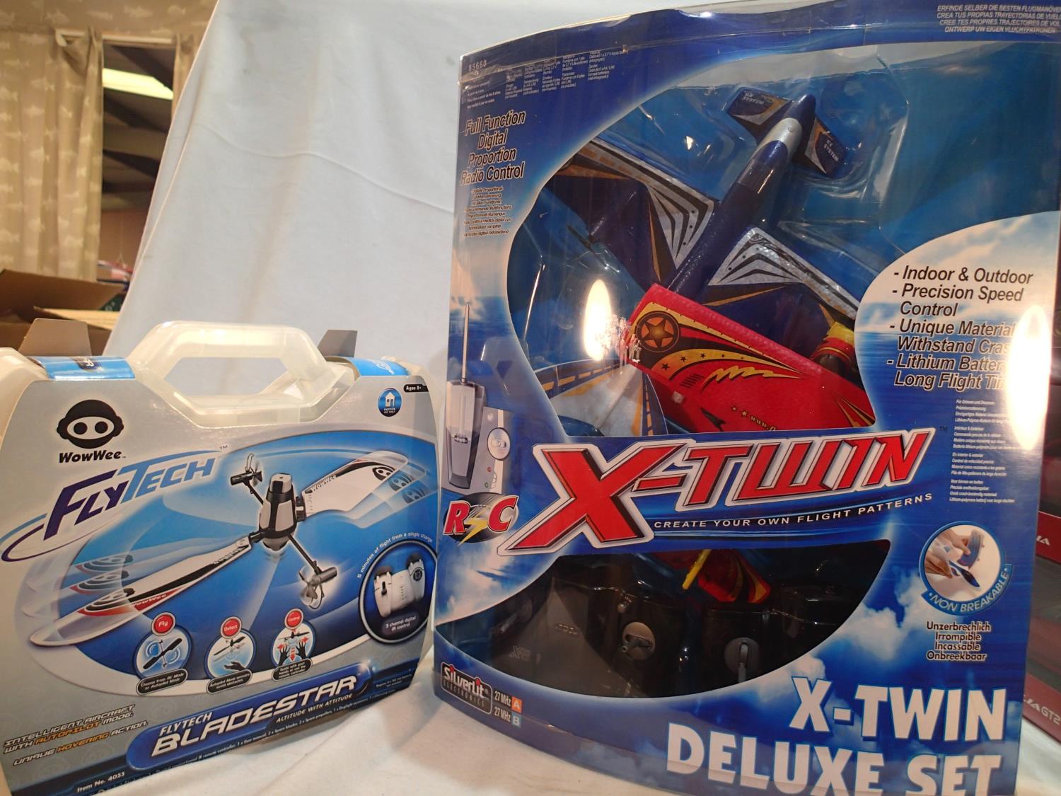 Radio control twin aircraft set suitable for indoor or outdoor use, plus Fly Tech Blade Star, both