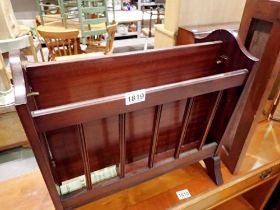 Mahogany magazine rack with metal lion handles to the side. Not available for in-house P&P