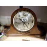 Junghans Wurtt Emberg mantle clock with Westminster chime, glass cracked, #153. Not available for