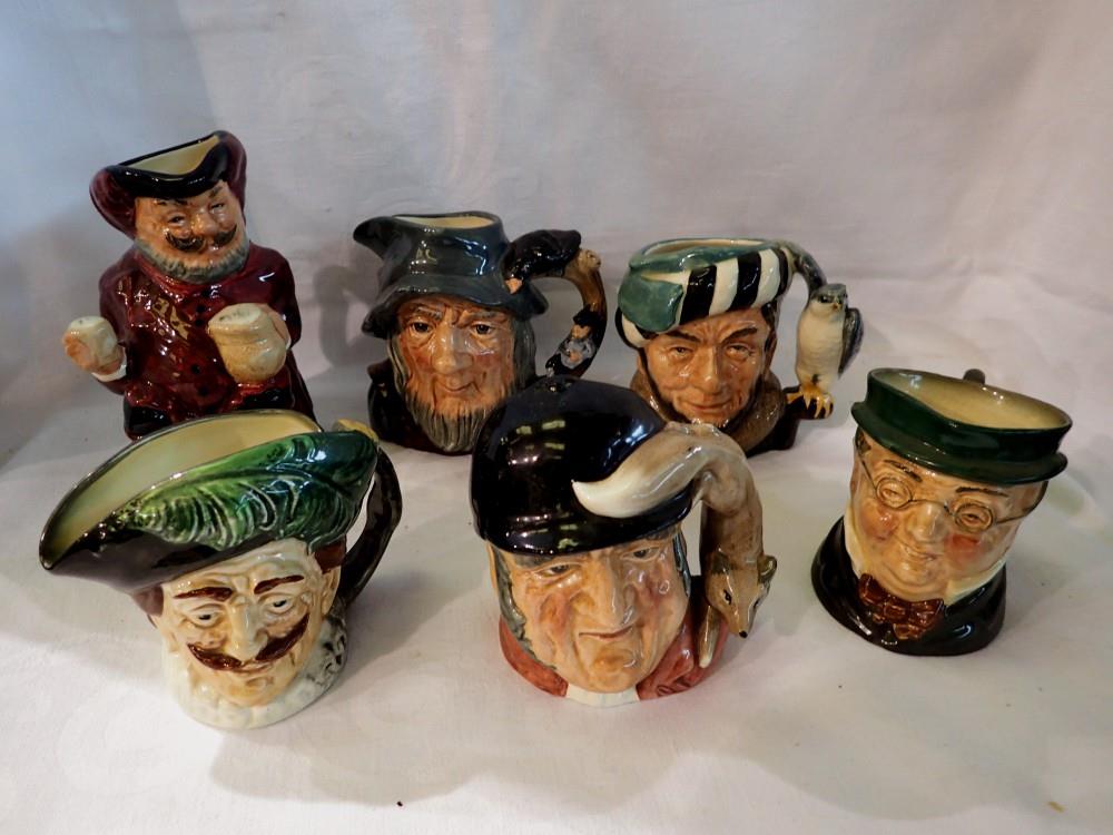 Six Royal Doulton character and Toby jugs to include RIP Van Winkle. UK P&P Group 3 (£30+VAT for the