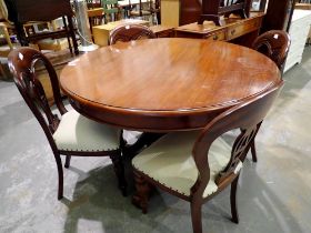 Reflections at Glasson Dock mahogany circular table with four upholstered harp back cabriole leg