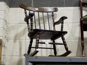 Mahogany childrens rocking chair, H: 75 cm. Not available for in-house P&P