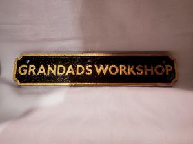 Cast iron Grandads Workshop sign, W: 18 cm. UK P&P Group 1 (£16+VAT for the first lot and £2+VAT for