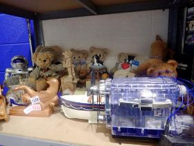 Shelf of plush toys and wooden/plastic toys. Not available for in-house P&P