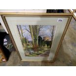 Framed oil of a country church. Not available for in-house P&P