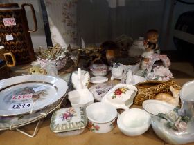 Quantity of decorative ceramics to include trinket bowls, thimbles, vases, plates, white metal