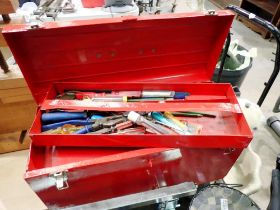 Metal tool box and tray of tools. Not available for in-house P&P