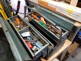 Cantilever tool box and tray of tools including oar locks. Not available for in-house P&P