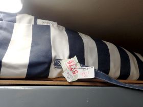 Parasol in material case, blue and white stripes. Not available for in-house P&P