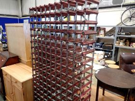 Large timber and metal wine rack, holds 200 bottles, H: 197 cm. Not available for in-house P&P