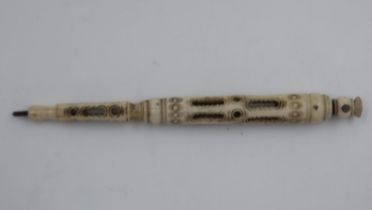Carved bone pencil with Stanhope of Crystal Palace. UK P&P Group 1 (£16+VAT for the first lot and £