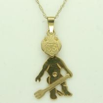 9ct gold articulated devil pendant and chain L: 42cm, 2.4g. UK P&P Group 0 (£6+VAT for the first lot