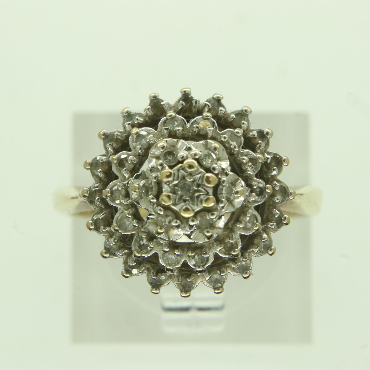 9ct gold diamond cluster ring, size L, 3.1g. UK P&P Group 0 (£6+VAT for the first lot and £1+VAT for