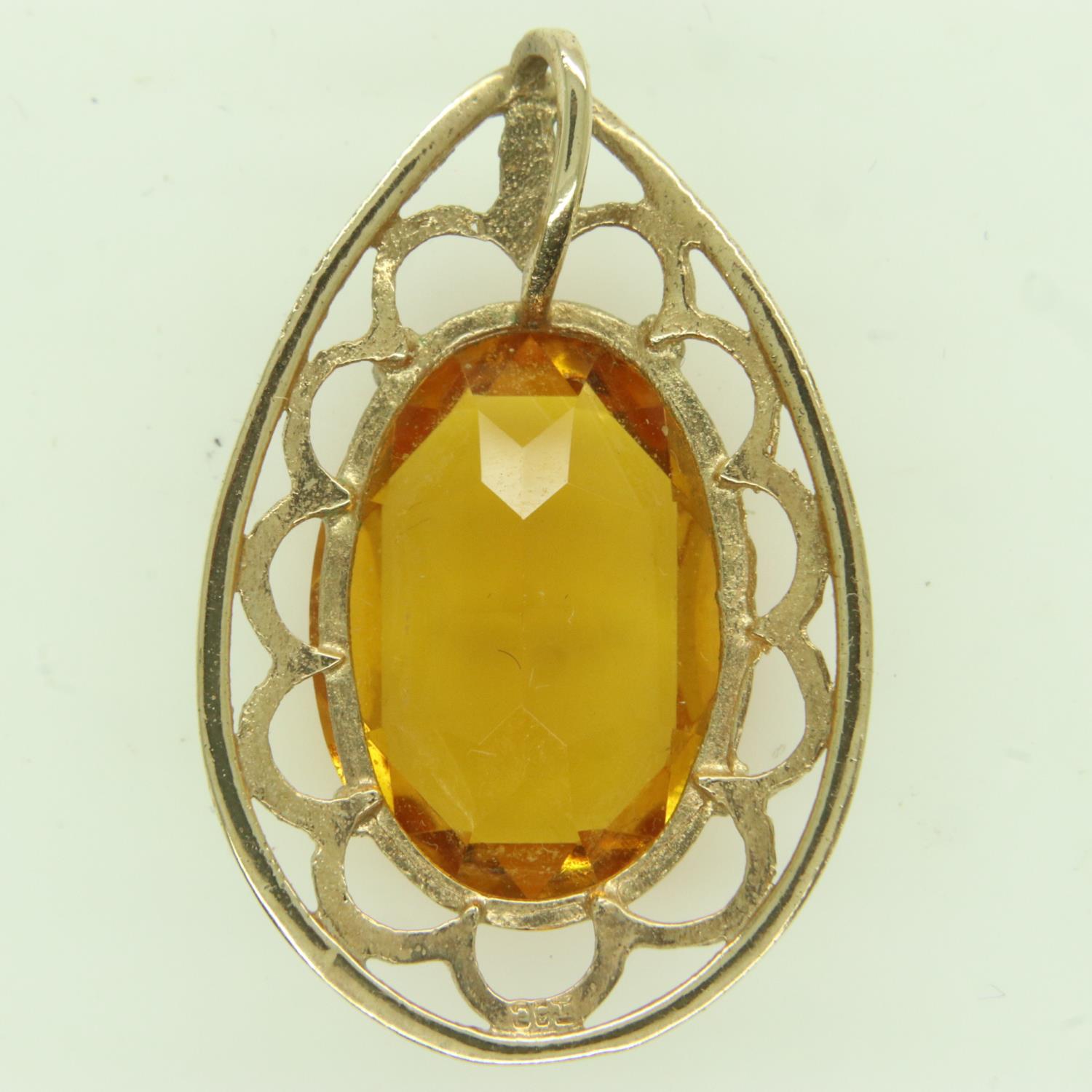 **** WITHDRAWN ****9ct gold teardrop pendant set with a large citrine, H: 30 mm, 3.1g. UK P&P - Image 2 of 3