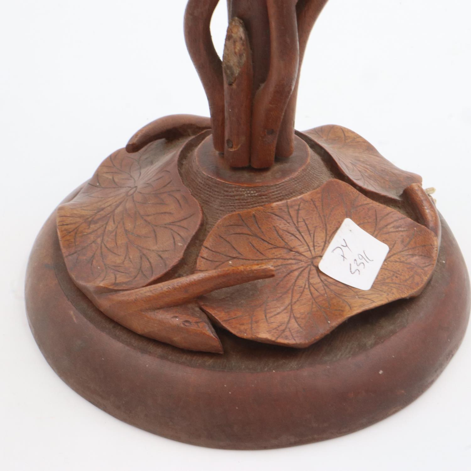 Far Eastern carved wooden lamp with opening bud, H: 45 cm. Not available for in-house P&P - Image 3 of 3