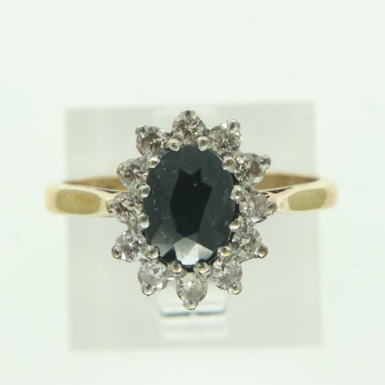 9ct gold, sapphire and diamond set cluster ring, size P, 1.4g. UK P&P Group 0 (£6+VAT for the