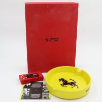 Ferrari official merchandise Modena yellow ceramic ashtray and key ring, with outer-box. UK P&P