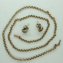 9ct gold belcher link neck chain and a pair of 9ct gold earrings, L: 46 cm, combined 6.0g. UK P&P
