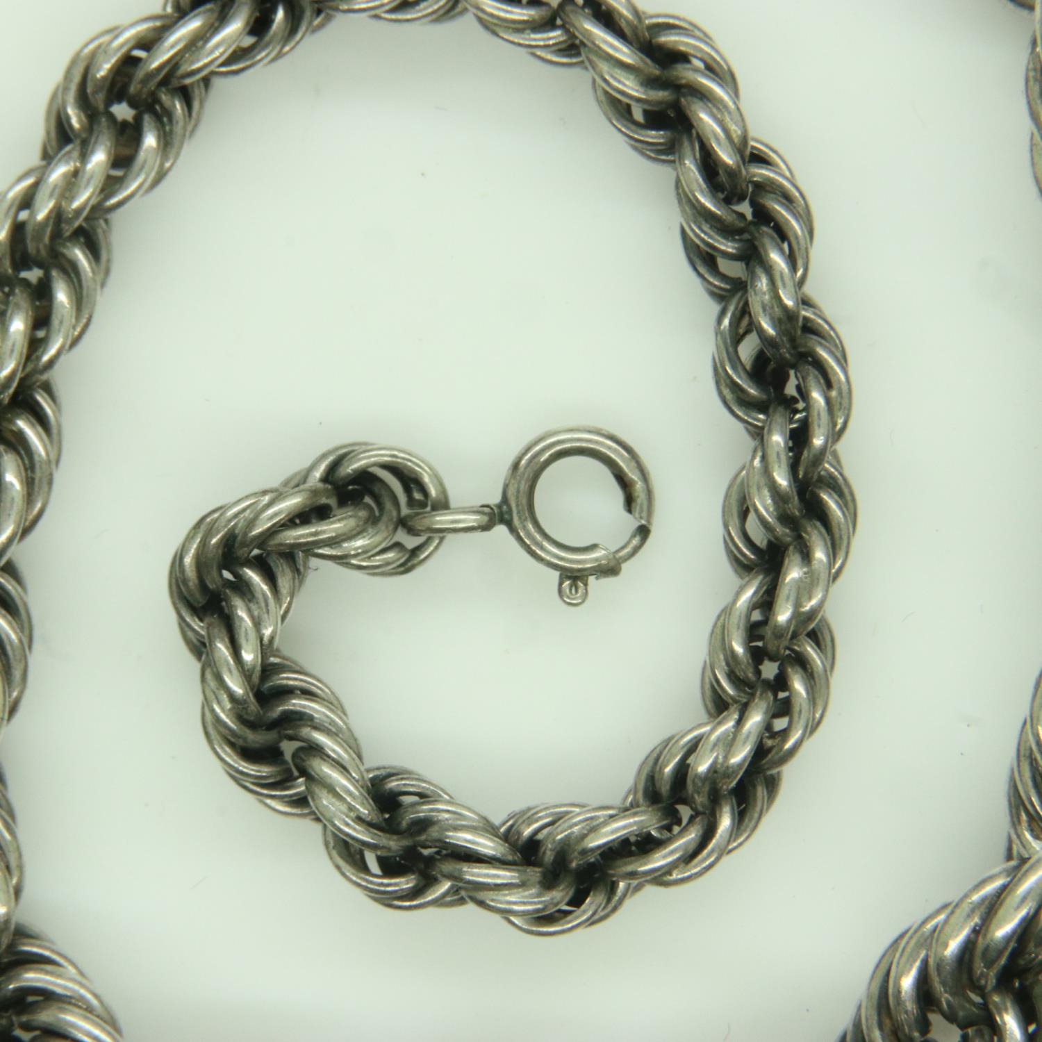 Silver rope-link neck chain, L: 44 cm, 24g. UK P&P Group 1 (£16+VAT for the first lot and £2+VAT for - Image 2 of 2