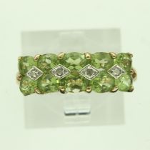 9ct gold diamond and peridot set ring, size P, 2.4g. UK P&P Group 0 (£6+VAT for the first lot and £