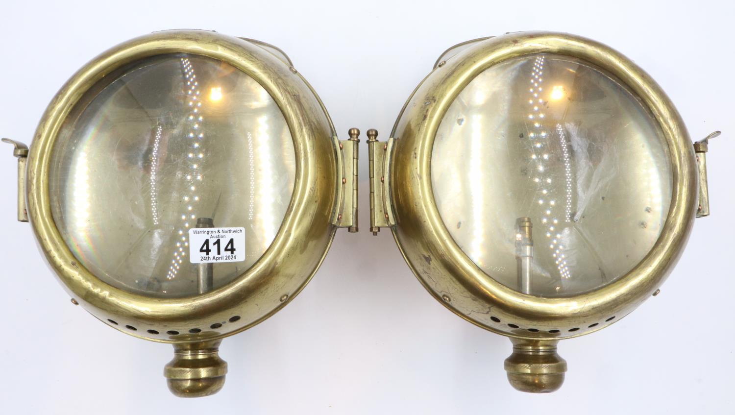 ***WITHDRAWN***Pair of large brass lamps marked Ramon Camano Buenos Aires D: 26 cm. Not available
