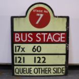 Manchester corporation transport bus stop sign, 17x and 60 main stop numbers, H: 58 cm. Not