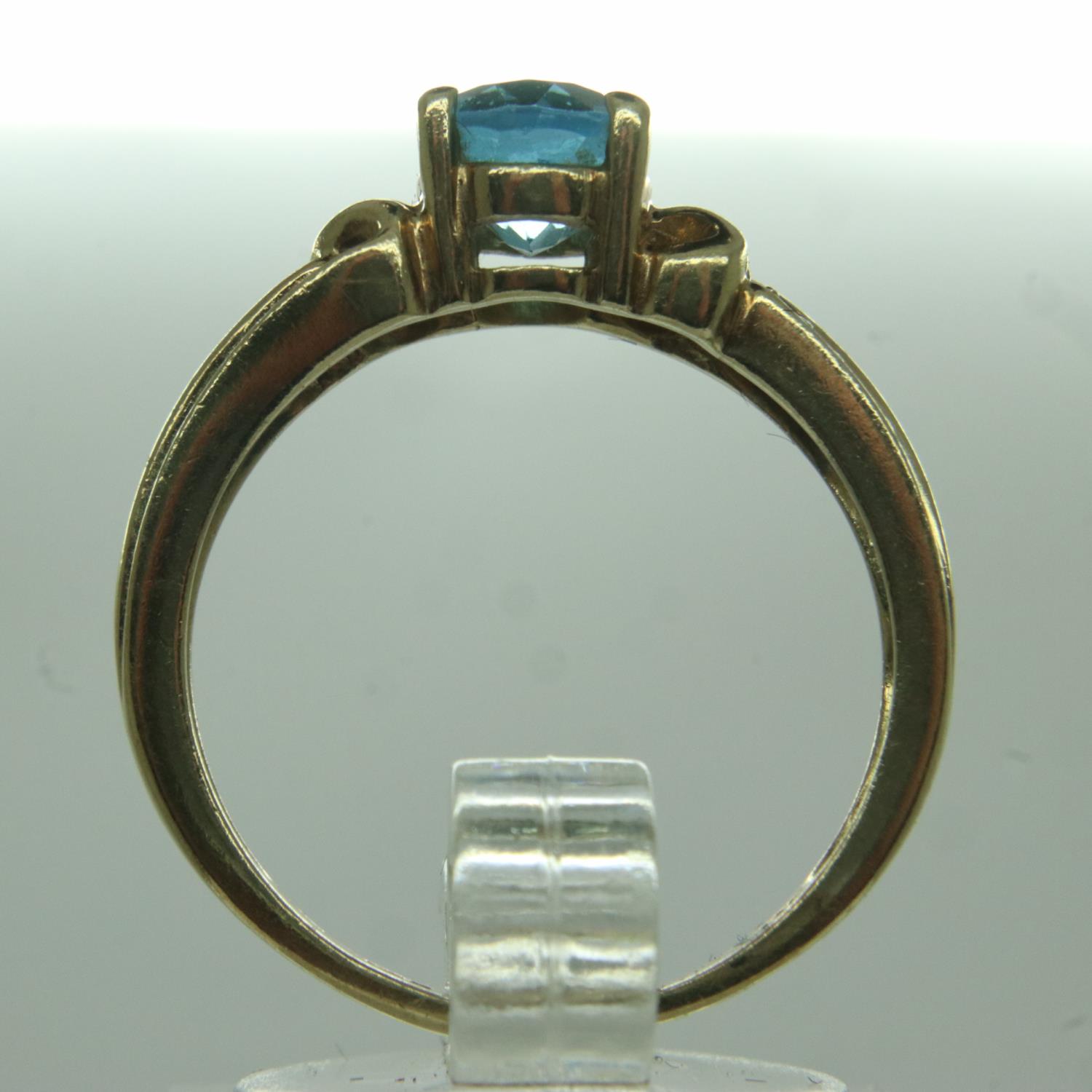9ct gold ring set with blue topaz and diamonds, size O, 3.5g. UK P&P Group 0 (£6+VAT for the first - Image 2 of 3