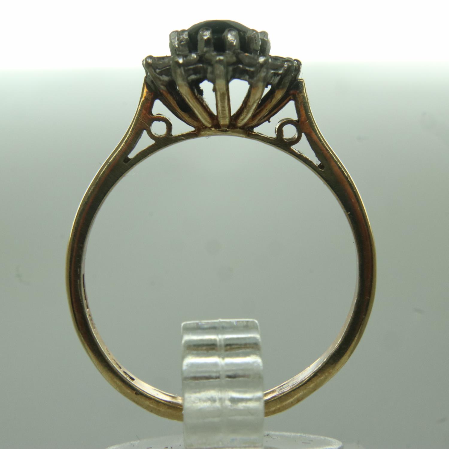 9ct gold, sapphire and diamond set cluster ring, size P, 1.4g. UK P&P Group 0 (£6+VAT for the - Image 2 of 3