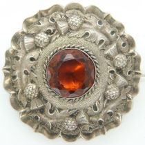 Victorian unmarked silver and citrine Scottish thistle brooch. UK P&P Group 0 (£6+VAT for the