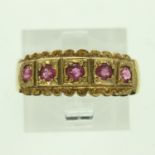 Victorian 9ct gold ring set with five rubies, size O, 2.7g. UK P&P Group 0 (£6+VAT for the first lot
