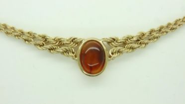 14ct gold choker set with amber cabochon, L: 40 cm, 14.5g. UK P&P Group 0 (£6+VAT for the first