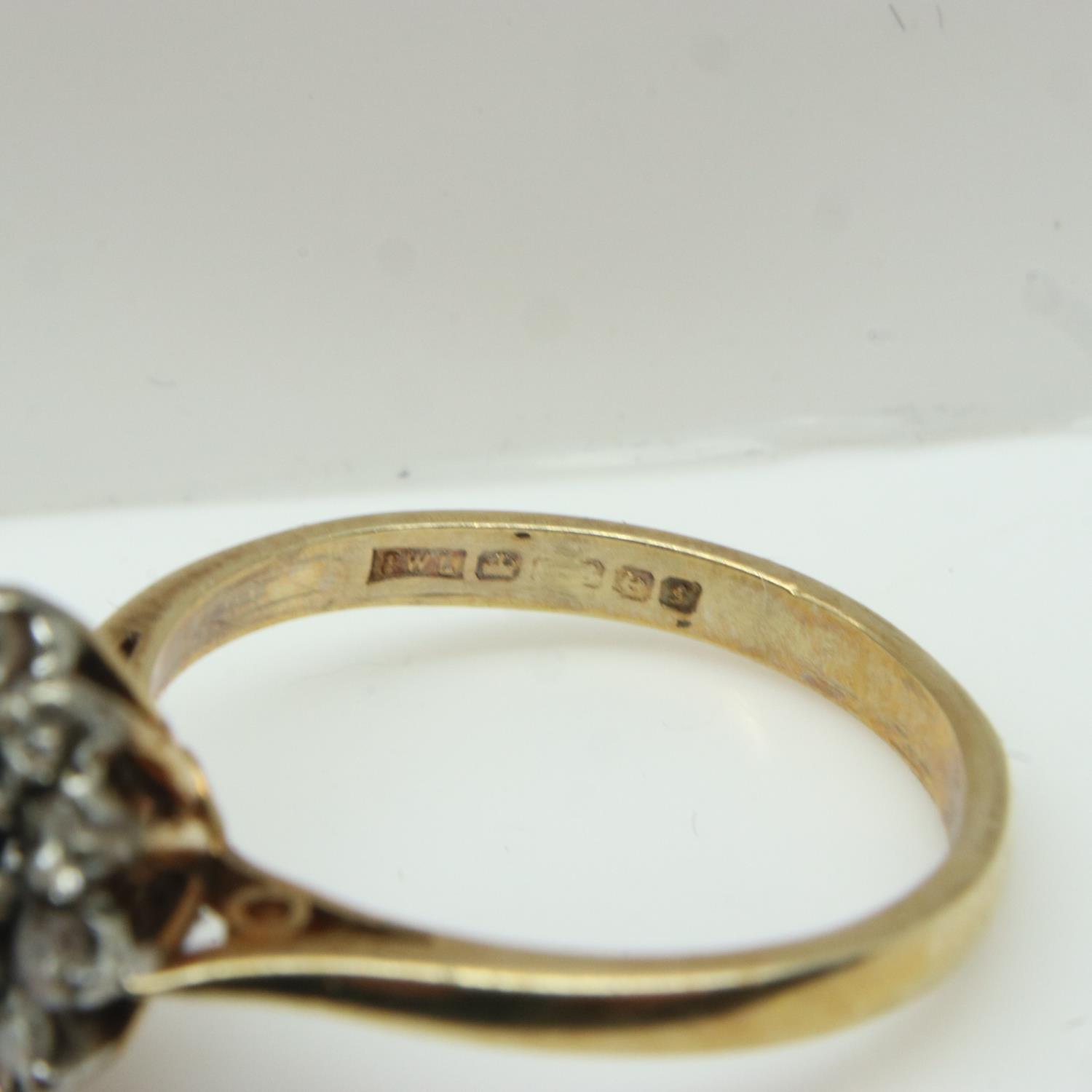 9ct gold, sapphire and diamond set cluster ring, size P, 1.4g. UK P&P Group 0 (£6+VAT for the - Image 3 of 3